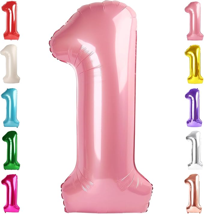 1 Balloon Numbers Birthday Decorations, 40In Pearl Pink Balloons by Mluchee
