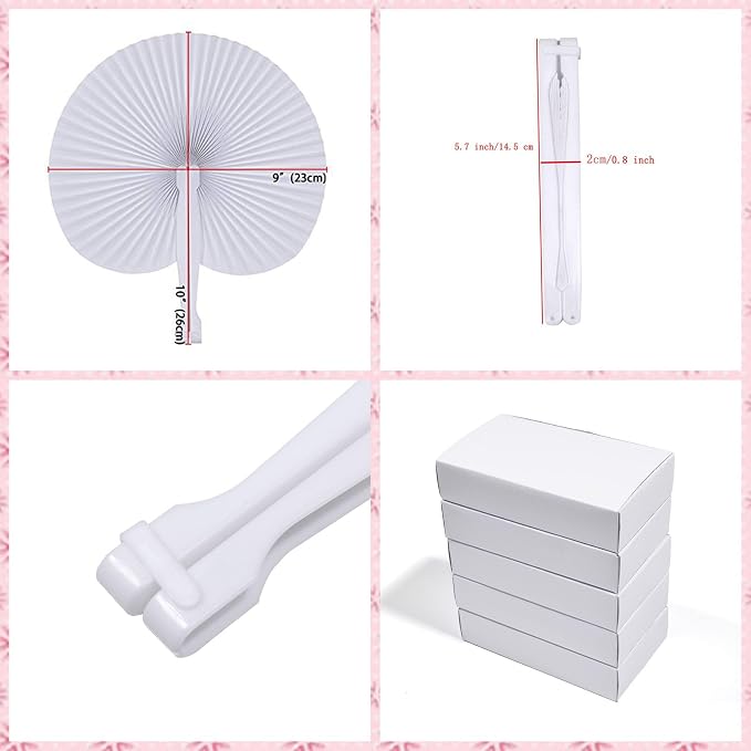 150 Pcs White Round Paper Fans | Foldable Handheld Fans - Image 2