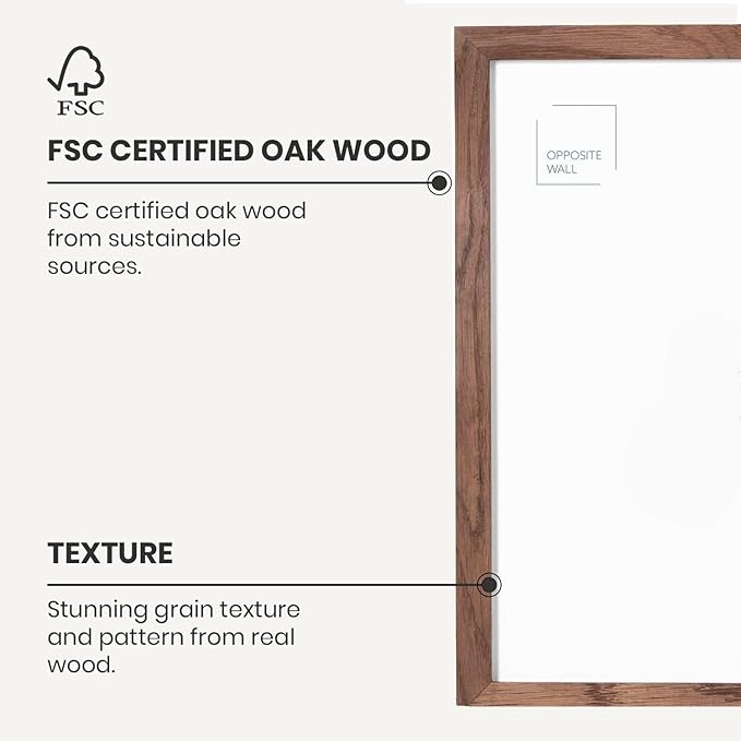 Opposite Wal - 8x10 in - Dark Solid Oak Wood Picture Frames with Mat - Wall Hanging & Tabletop Photo Frame - Pictures Display 5x7 with Mat, 8x10 without - Office, Gallery & Home Decor