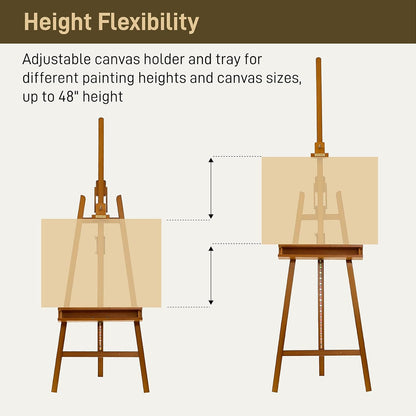 ATWORTH Studio Art Easel, Solid Beech Wood Artist Easel,Hold Canvas up to 48”, Adjustable A-Frame Lyre Style Painting Easel Stand with Storage Tray, Light Teak