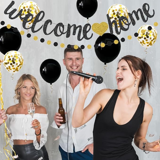 Welcome Home Decorations Set Glittery Black Gold Welcome Home Banner+2M - Image 7