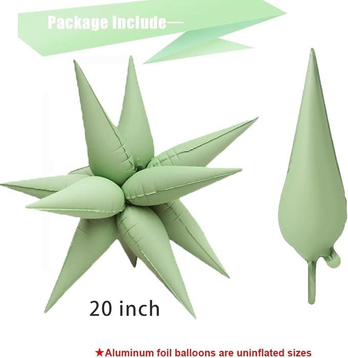 50pcs Matte Green 20' Water Drop Foil Cone Mylar Balloons Matte Green Star - Image 2