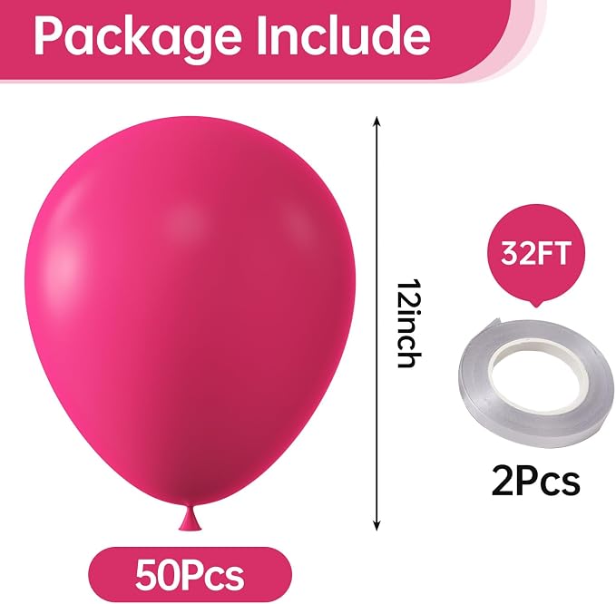12 Inch Hot Pink Balloons, Baby Shower, Graduate Party Decorations - Image 2