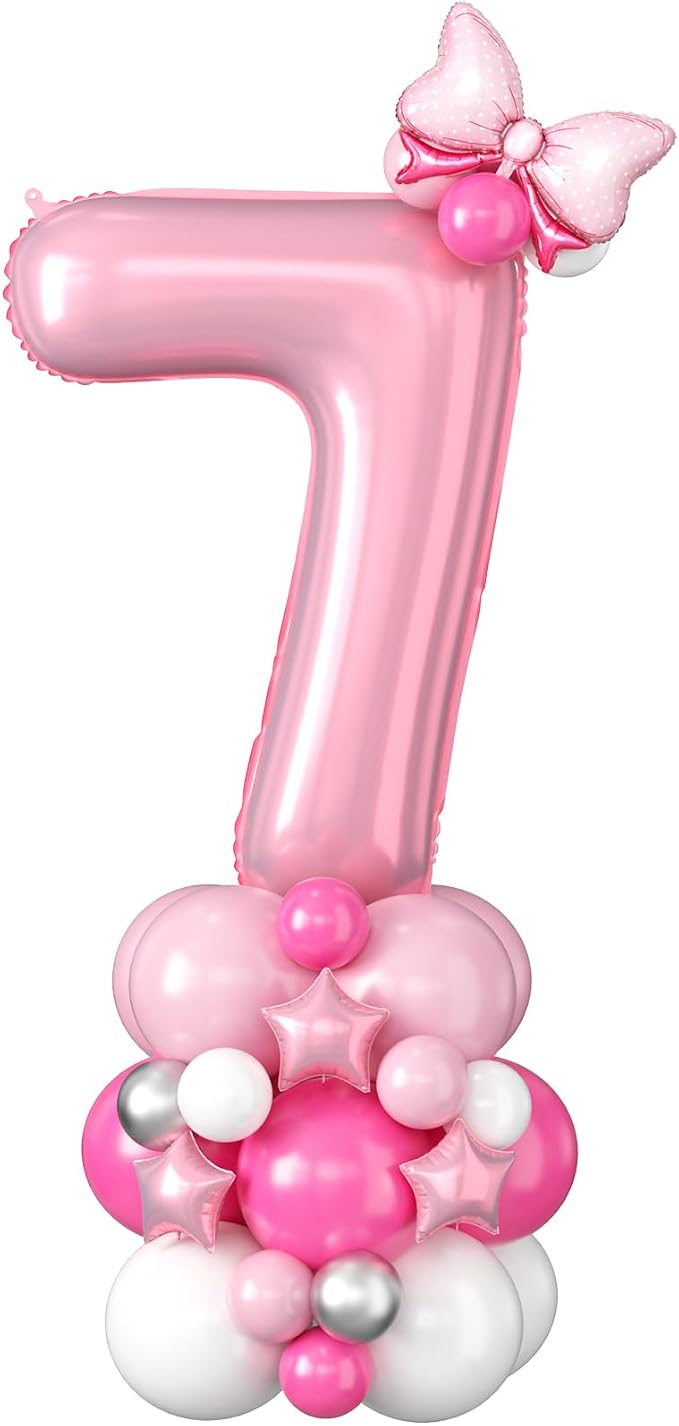 40 Inch Pink Number 7 Balloon for 7th Birthday Decoration Pastel Baby Pink by Domgoge