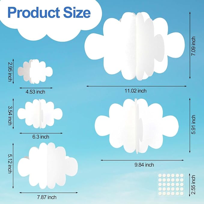 Ayfjovs 10pcs 3D Cloud Decoration Hanging Cloud - Image 2