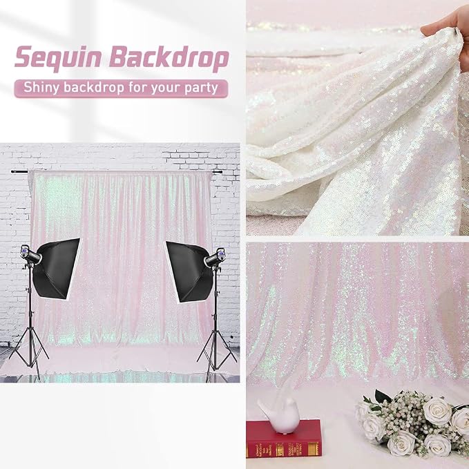 Eternal Beauty White Iridescent 3mm Sequin Backdrop 8x10 Ft - Image 6