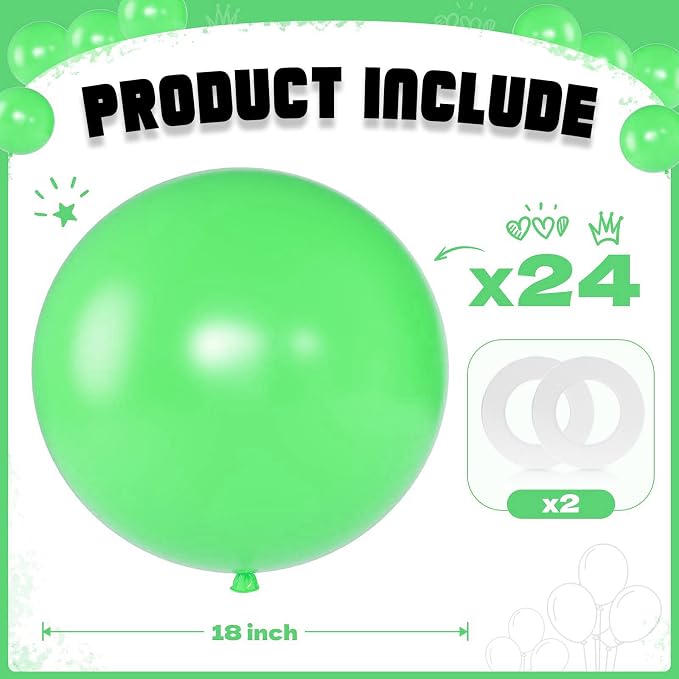 Green Balloons 18 Inch 24 Pack Matte Helium Latex Round Balloons - Image 2