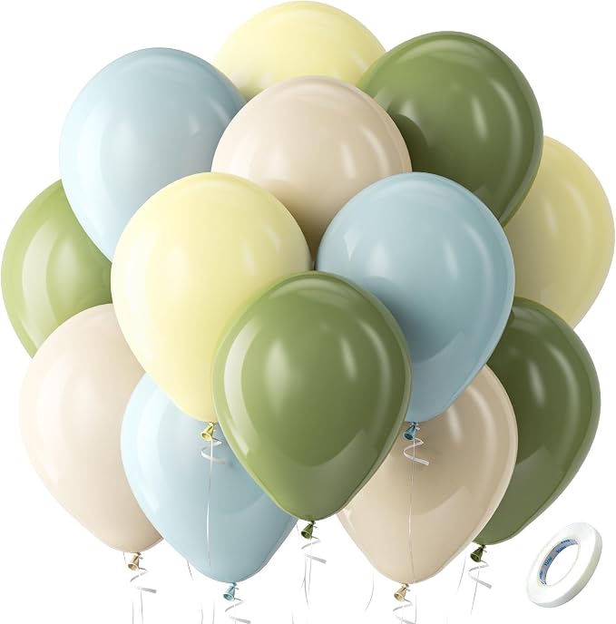 Bezente Dusty Blue Sage Green Pastel Yellow Latex Balloons Kit 60pcs 12-in | by Bezente