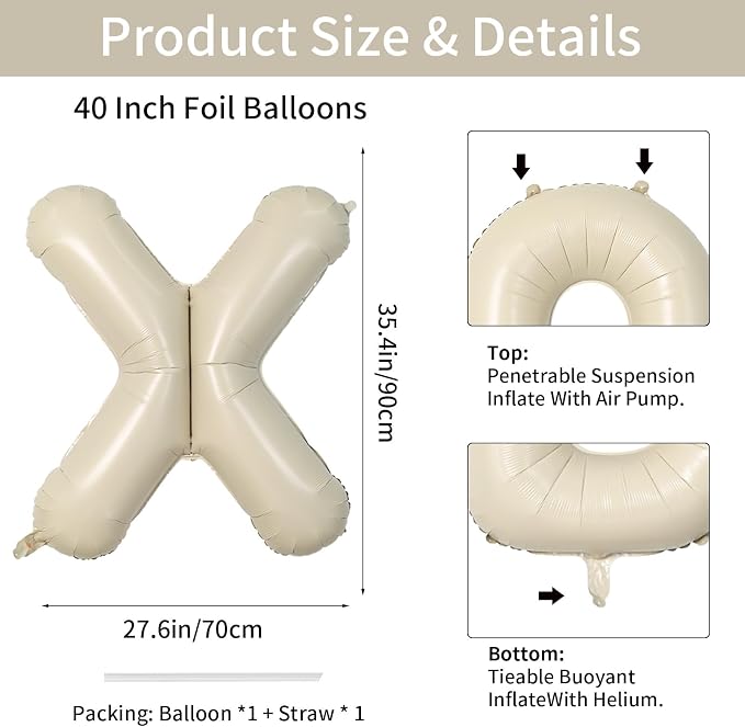Biapian 40 Inch Giant Cream X Foil Balloons - Image 2