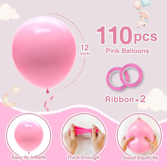 110pcs Pink Balloons 12 Inch Latex Balloon - Image 2