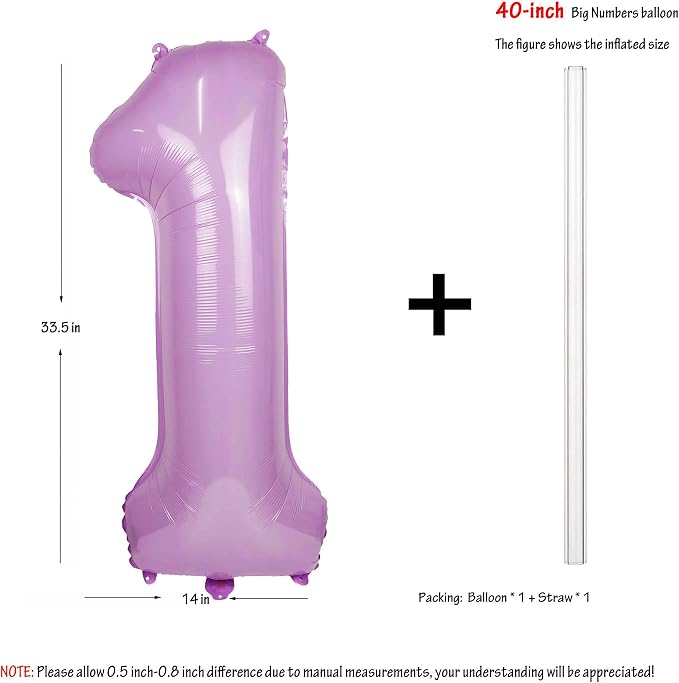 40" Macaron Purple 1 Number Balloons Helium Foil Mylar Balloon Digit 1 | - Image 2