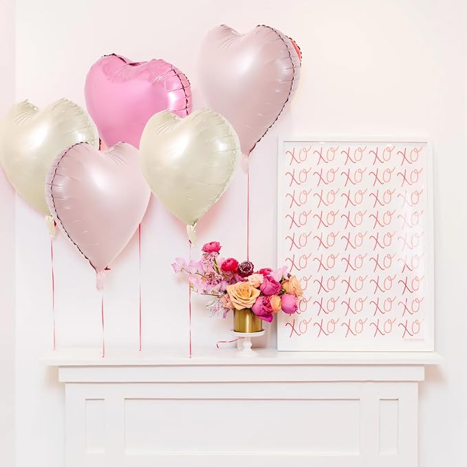 TONIFUL 30 Pcs 18 Inch Cream White Pink Heart Shape Foil Mylar Balloons | - Image 3