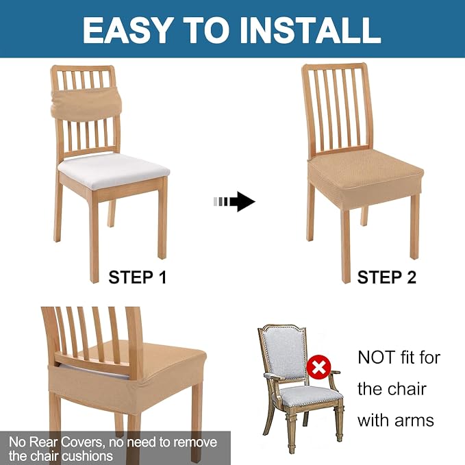 Smiry Waterproof Seat Covers for Dining Room Chairs, No Rear Covers | Stretch - Image 5