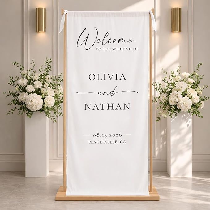 Personalized Fabric Wedding Welcome Sign, Linen Wedding Welcome Sign Cotton by Custom