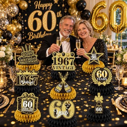 Birthday Decorations 2027-9Pcs 60th Birthday Honeycomb Table Decorations - Image 6