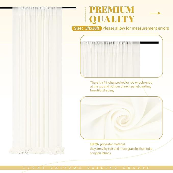 8 Panels Ivory Ceiling Drapes for Wedding Ceiling Drapes 5ftx20ft Wedding Arch - Image 8