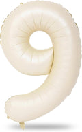 40 Inch Balloon Number 9 Beige, Large Cream Foil Number Balloons Set 0-9 by Lingqiang