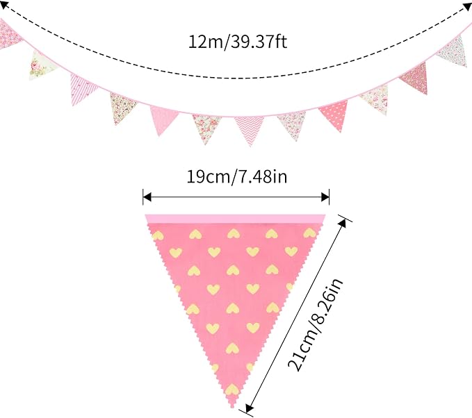 G2PLUS 39Ft Triangle Bunting Banner, Reusable Cotton Triangle Flags Party - Image 2