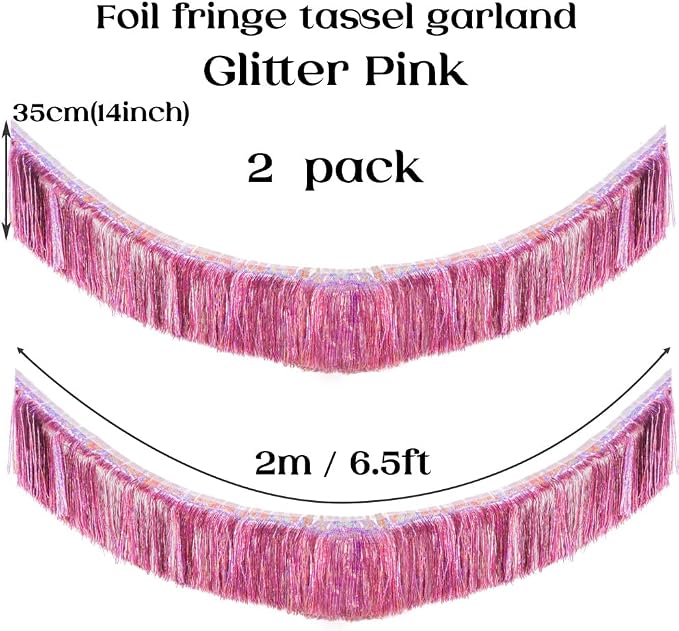Glitter Pink Fringe Garland -4 Layers Thick, 2 Pack Metallic Tinsel Tassel - Image 4