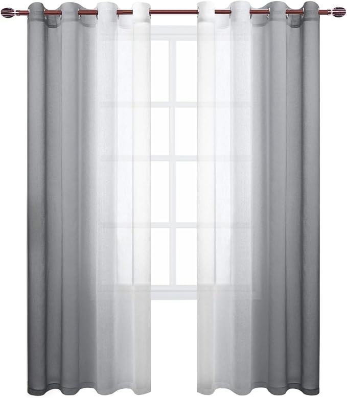 DWCN Grey Ombre Faux Linen Sheer Curtains - Image 7