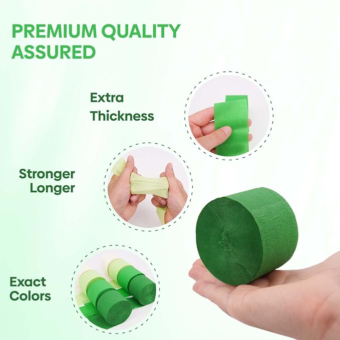 8 Green Streamers with White, 656ft Pack of Crepe Paper Party Decorations | - Image 4