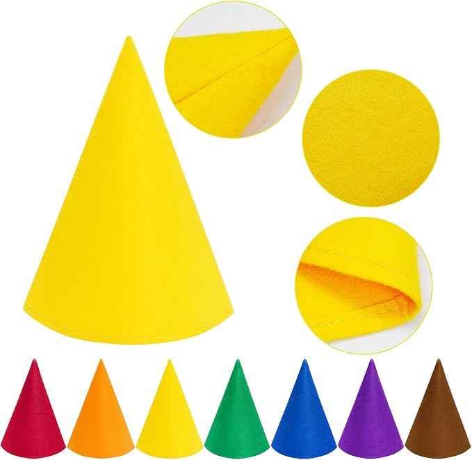 Fengek 7 Packs Christmas Gnome Hats, Felt Cone Dwarf Hats - Image 3