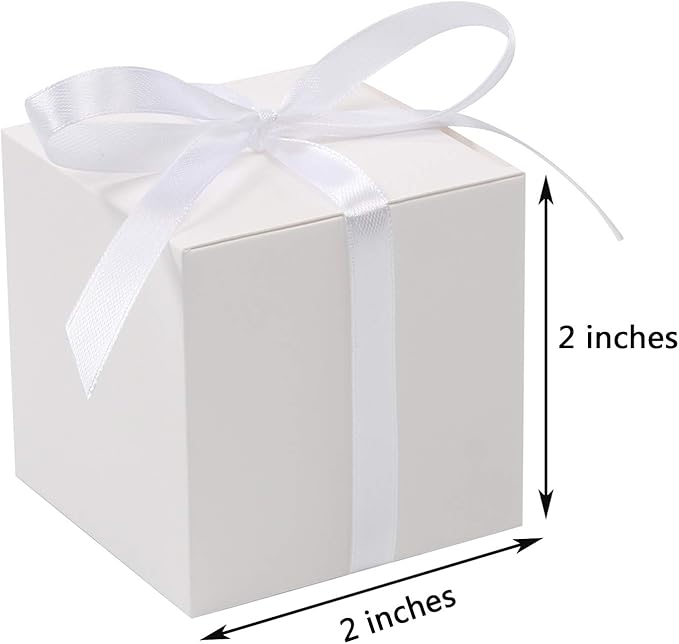 COTOPHER 100pcs Small Gift Boxes, Favor Boxes 2x2x2 inches Paper Gift Boxes with Ribbons Candy Box for Wedding Favors Baby Shower Bridal Shower Birthday Party (White)