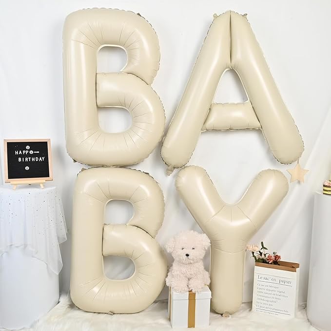 Cream BABY Balloons, 40 Inch Letter Baby Balloon Banner Beige - Image 3