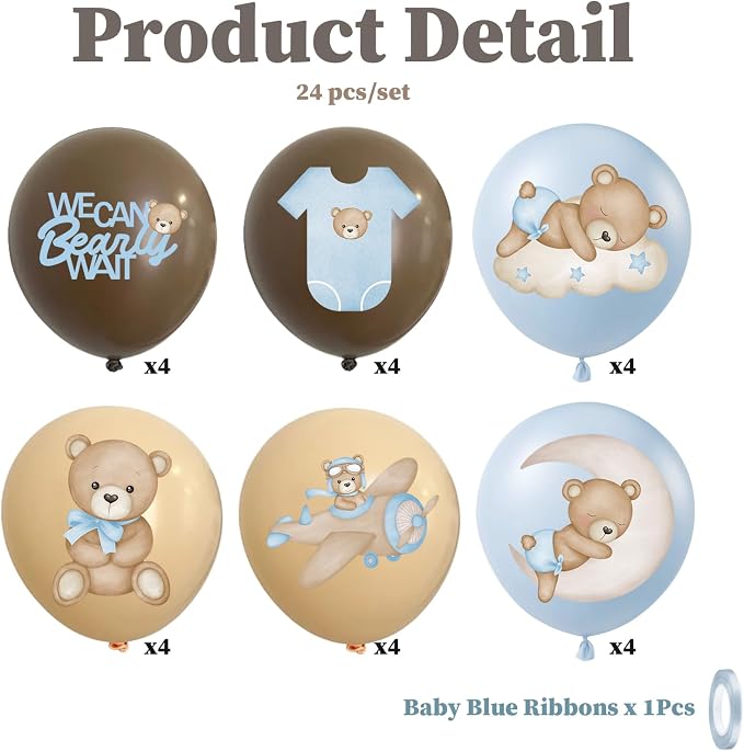 24Pcs Bear Balloons for We Can Beary Wait Baby Shower Decorations 12inch - Image 2