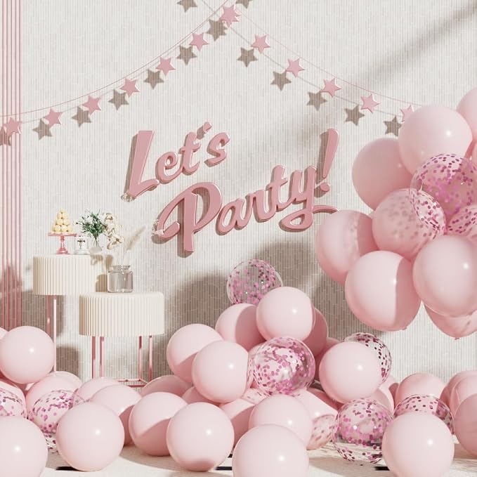 RainbowQ Pastel Pink Balloons 55Pcs 12 Inch Confetti Latex Helium Balloon | - Image 6
