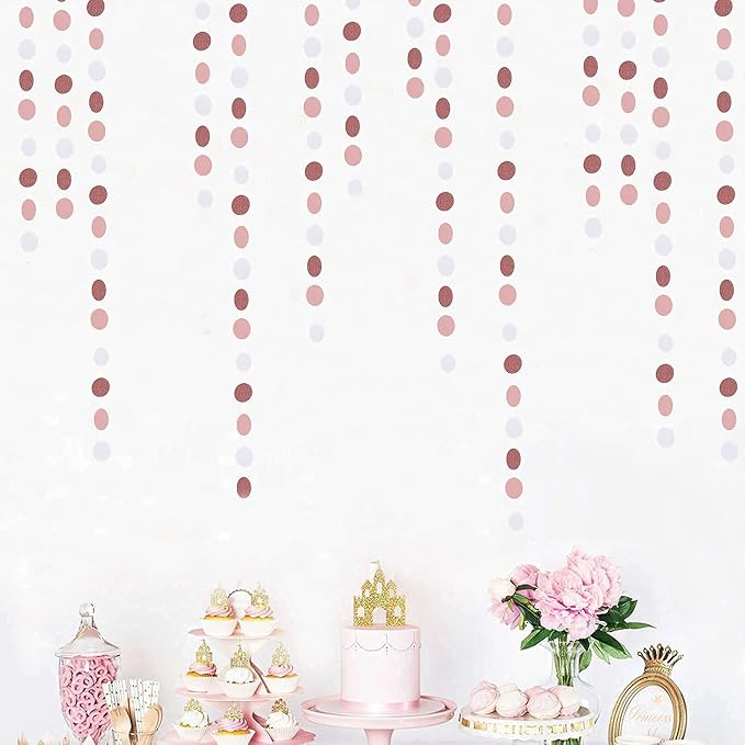 Rose-Gold Pink-White Party Decorations Paper-Garland - 52Ft Valentines Birthday - Image 6