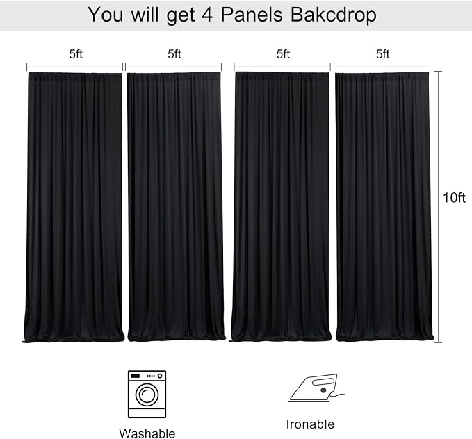 20ft x 10ft Wrinkle Free Black Backdrop Curtains - Image 5