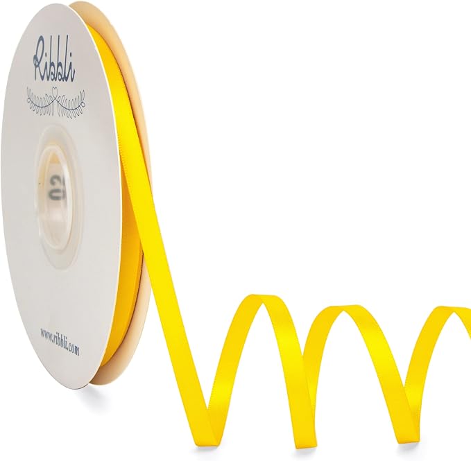 Ribbli Maize Yellow Satin Ribbon, Double Faced Satin 1/4 inch x Continuous 50 by Ribbli
