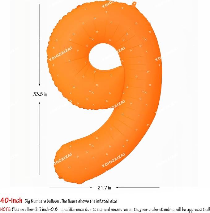 40 IN Orange Birthday Number 9 Balloon Fluorescent Orange Foil Balloon | - Image 2