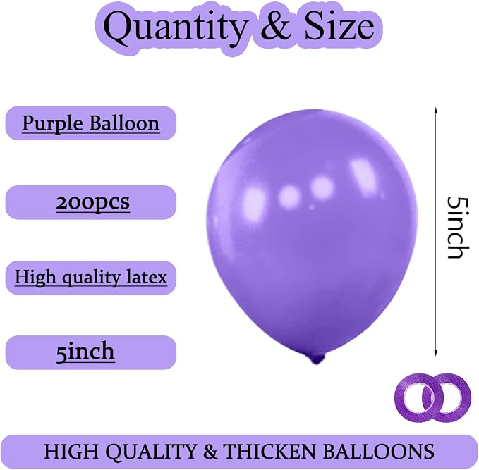200pcs Purple Balloons 5 Inch, Small Mini Latex Balloons - Image 3
