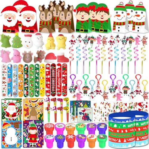 316Pcs Christmas Party Favors, Birthday Party Supplies Decor, Goodie Bag Stuffers, Advent Calendar Pinata Fillers, Treasure Box, Classroom Rewards Prize, Stocking Stuffers for Kids (Christmas) by ONBKYGF