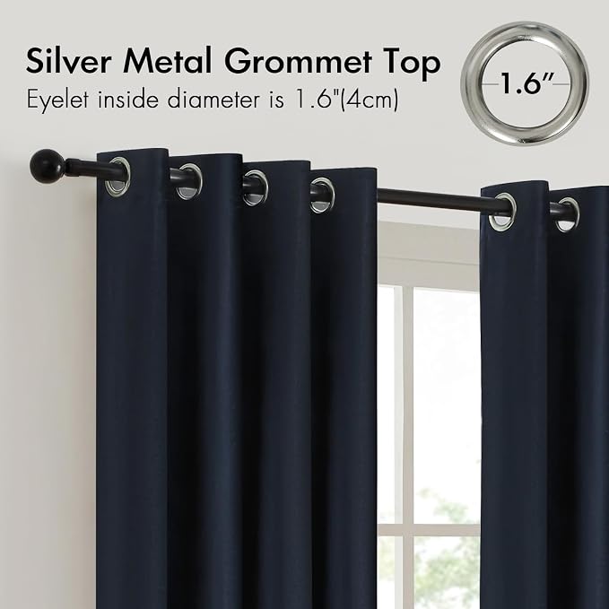 Navy Gold Velvet Blackout Curtains Luxury Decor 63 inches, Color Block | Living - Image 2