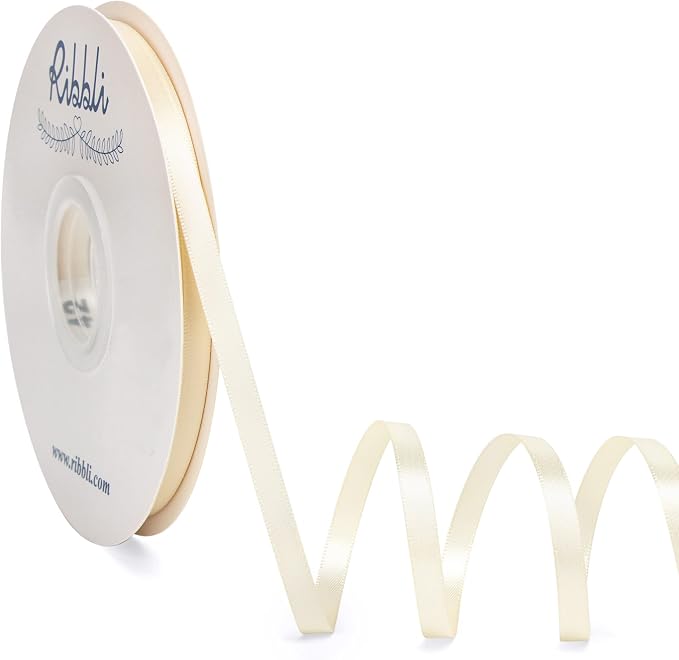 Ribbli Ivory Satin Ribbon, Double Faced Satin 1/4 inch x Continuous 50 Yards by Ribbli
