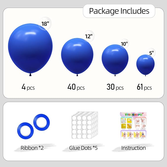 Royal Blue Balloons Different Sizes 135pcs 18 12 10 5 Inch Dark Blue Balloon - Image 2