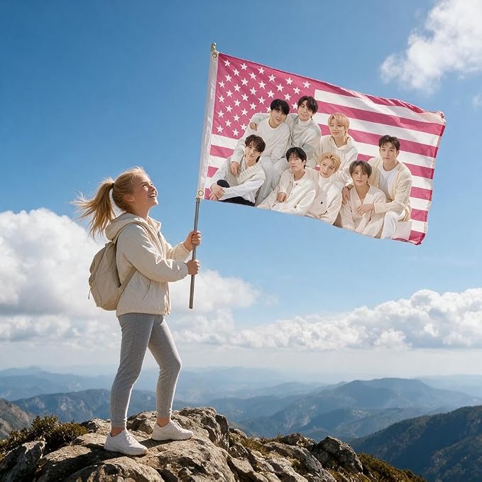 Stray Kids Tapestry Pink American Flag Banner, Group Novelty Design, 3ft x 5ft - Image 2