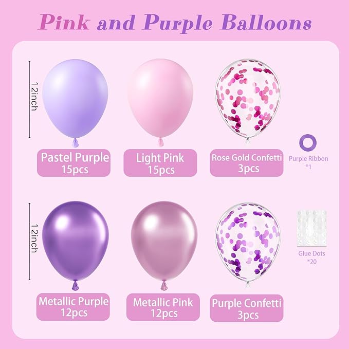 60pcs Pink and Purple Balloons 12inch - Image 2