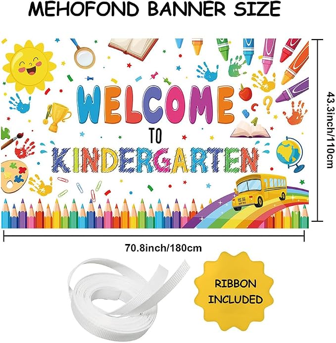 MEHOFOND Welcome to Kindergarten Banner Colorful Back to School Kids Classroom - Image 2