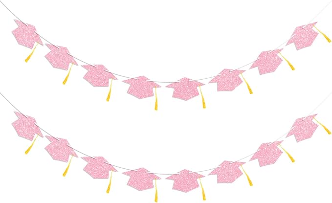 Graduation Decorations Class of 2026 Pink Graduation Cap Banner by Blopee