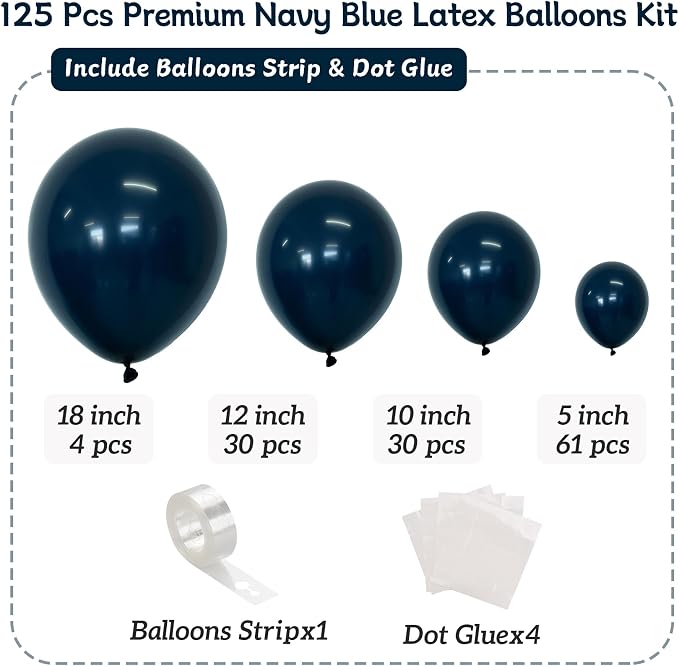 Navy Blue Balloons 125 PCS Different Sizes 18 12 10 5 Inch Dark Blue Balloon - Image 2