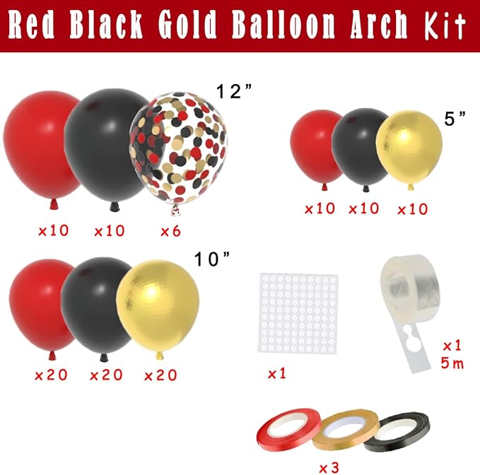 Red Black Gold Balloon Garland Arch Kit - Image 4