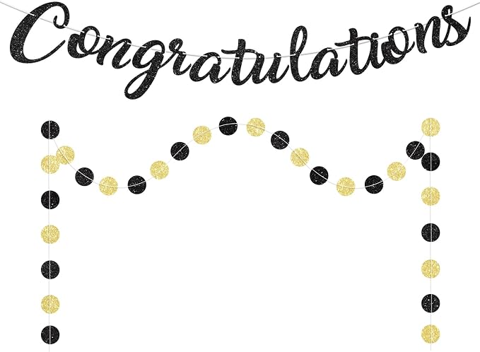 Black Congratulations Banner Sign Prestrung Congrats Banner Garland by Blopee