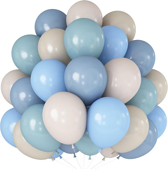 Dusty Blue and White Balloons Haze Pastel Blue Beige Balloon 12inch 60pcs Sand by Paeyeq