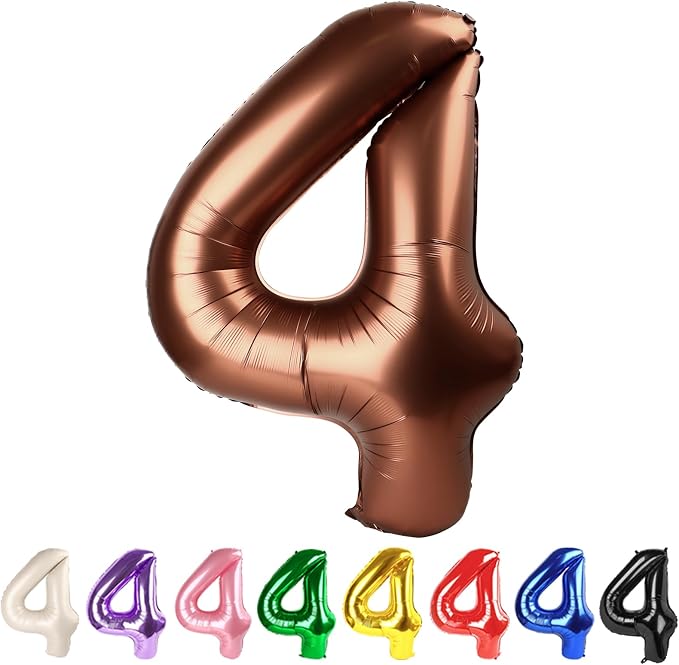 40 Inch Number 4 Balloon, Coffee Brown Birthday Decorations by Mluchee
