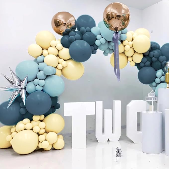 Dusty Blue Yellow Gold Balloon Garland Arch Kit - Image 3