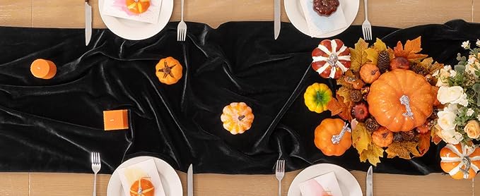 Black Velvet Table Runner 3 Pack Fall Halloween Black Table Runners 20 x 120 Inch Luxurious Elegant Velvet Fabric Thanksgiving Table Decor for Christmas Dinner Wedding Bridal Baby Shower